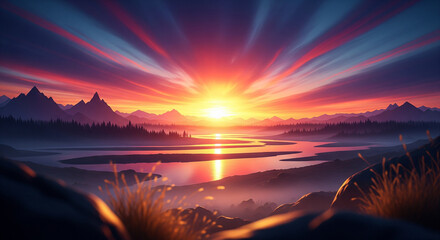 beautiful sunset view in the afternoon on a sunny day