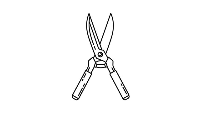 Outline drawing of garden pruning shears or hedge clippers, simple line art illustration of gardening tool isolated on white background