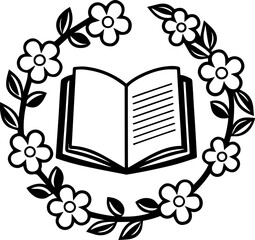 SVG vector illustration of flower clipart with a book.Floral Border Designs for Creative Projects