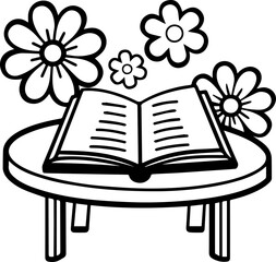 SVG vector illustration of flower clipart with a book.Open Book with Flowers Blooming Illustrative Design