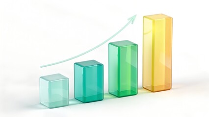 3D Glass morphism Rising Bar Chart Analytics Icon in Colorful Translucent Blocks Isolated on White