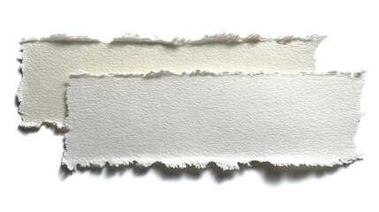Two white torn paper strips with rough edges and shadows isolated on a transparent background white paper