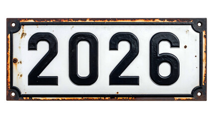 Aged house number sign with prominent black numerals on a white background