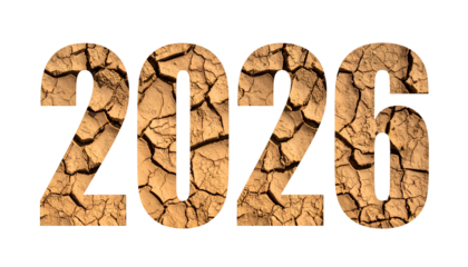 Year 2026 textured with cracked earth against a black backdrop