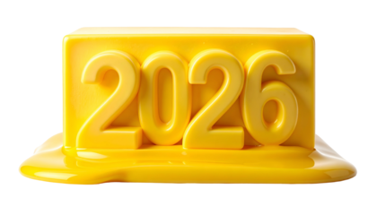 A block of yellow substance with the year 2026 melted at its base