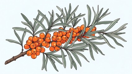 Sea Buckthorn branch with orange berries.