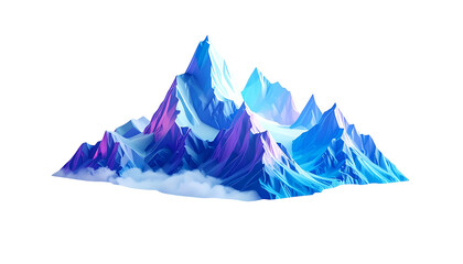 Stylized peaks of snow-capped mountains over clouds, vibrant blue and purple