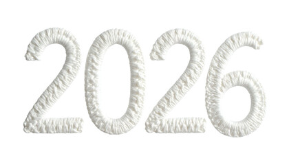 Fluffy white numbers "2026" on a black background