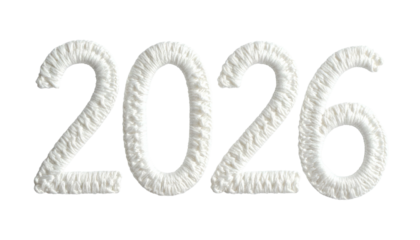 Fluffy white numbers "2026" on a black background