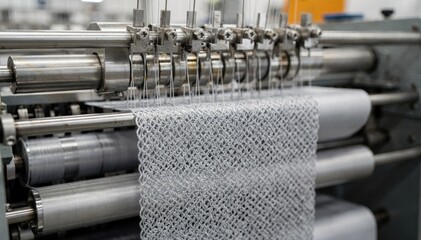 Medium shot of automated machinery producing narrow elastic knitted fabric showcasing precision weaving for durable and flexible waistband applications.