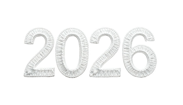White, textured "2026" numbers floating against a black background - Powered by Adobe