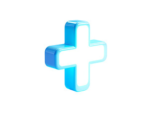 Obraz premium Glowing blue 3D plus sign floating against a black background