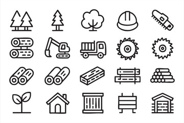 Timber and Lumber Line Icons for Industrial Forestry Operations