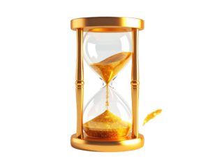 Ornate golden hourglass with sand flowing through clear glass