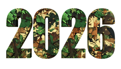 Camouflage-patterned numbers "2020" against a black background