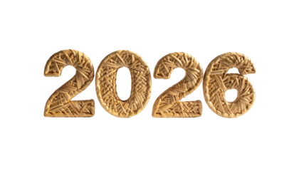 Textured, golden-toned "2026" digits against a stark black background