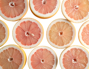 Close-up view of sliced citrus fruit, arranged in a grid-like pattern