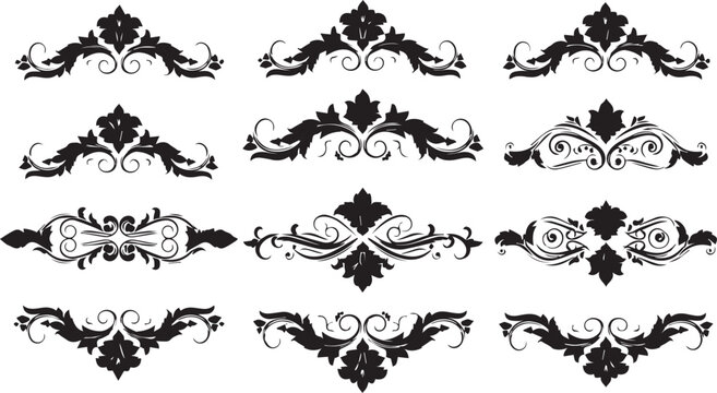 Vintage Decorative Ornaments Set with Floral Flourishes and Victorian Dividers