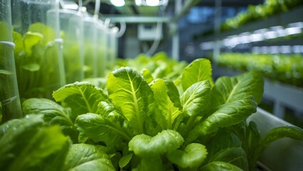 Close-up of Fresh Lettuce Growing in Hydroponic Farm