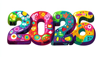 Digitally created illustration of the numbers "2026," featuring a variety of colorful, playful patterns