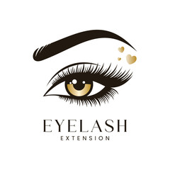 Eyelash extension logo design with gold eye