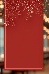Red frame with gold leaf and branches for lunar new year or spring festival celebration invitation background with bokeh lights
