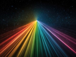 Radiant spectrum erupts from a central point, spreading across starry cosmos