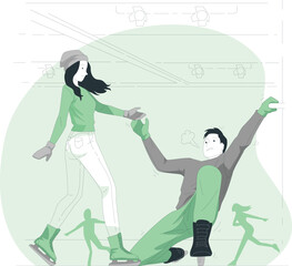 People enjoying ice skating together on a frozen lake during winter