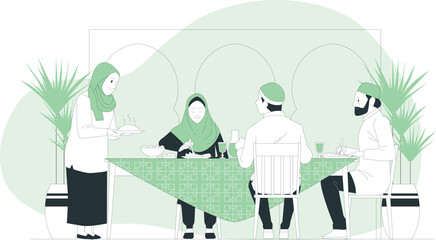 Group of people gathering around a table in a serene environment