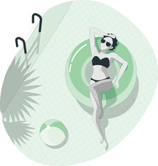 Woman Relaxing on a Beach Mat Under a Palm Tree on a Sunny Day