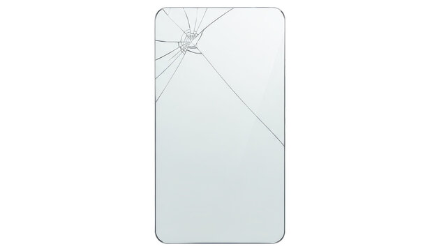 Cracked smartphone screen with visible damage isolated on a black background