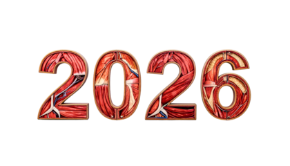 Anatomy themed 2026. Numbers filled with muscular tissue on black backdrop