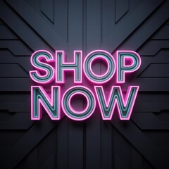 Shop now neon sign on dark background