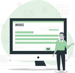 Person presenting an invoice on a computer screen in a professional setting