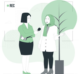 Woman interviewing another woman next to a tree illustration
