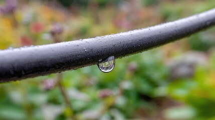 Medium shot of a vinyl garden hose with a slow steady leak being patched with sealant focused on smooth surface texture and DIY home maintenance