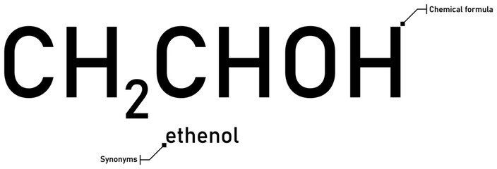 Ethenol chemical formula with callout titles