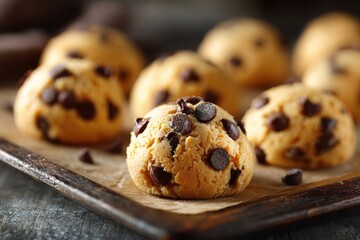 Cookie dough balls on baking sheet