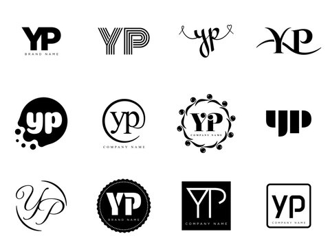 YP logo company template. Letter y and p logotype. Set different classic serif lettering and modern bold text with design elements. Initial font typography.