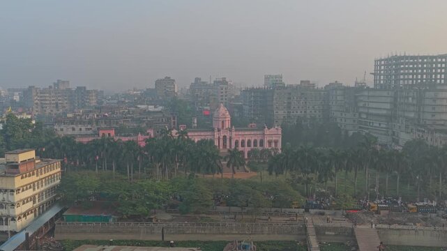 Aerial view of Ahsan Manzil Pink Palace in Old Dhaka city, Bangladesh