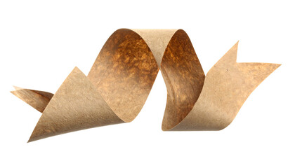 Brown twisted ribbon with sharp edges against a stark black background