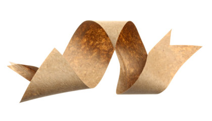 Brown twisted ribbon with sharp edges against a stark black background