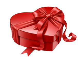 Red heart shaped gift box with ribbon isolated on transparent background