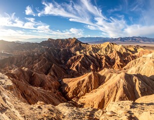 Vast panoramic vista of eroded sandstone formations under a dramatic, swirling cloud-filled sky, creating a desert landscape