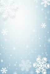 A festive blue Christmas and winter season background features a decorative pattern of frozen white snowflakes and stars for a cold holiday celebration card or New Year vector design