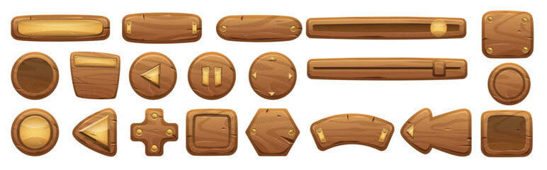 wooden interface panel d game cartoon wood buttons © Shaous