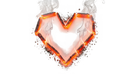 Burning heart with smoke isolated on transparent background