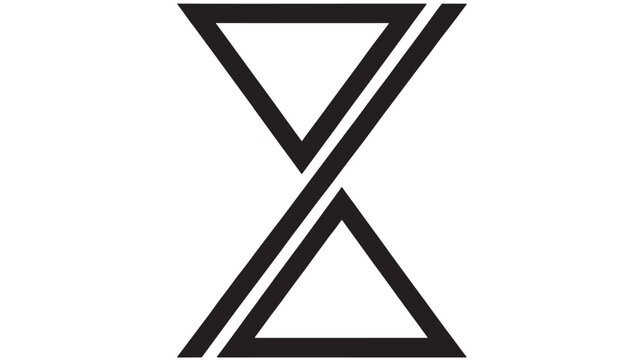 Geometric abstract X formed by overlapping triangle outlines, bold black on white, minimalist vector icon
