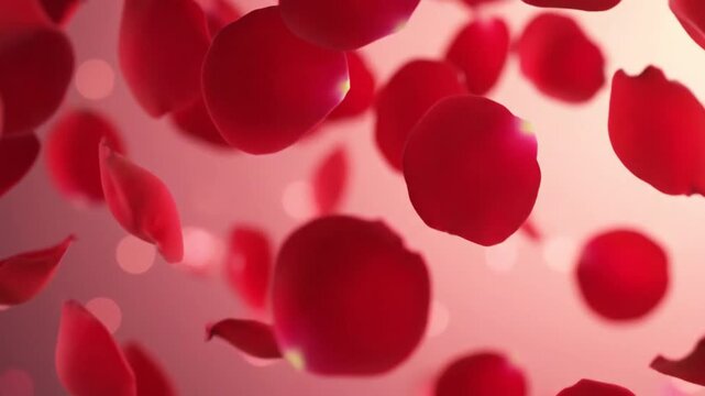 Close-up view of numerous red blood cells floating in a pinkish fluid with a shallow depth of field.
