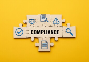 Compliance rules law regulation policy business. Businessman hold virtual compliance icons for enforcement of laws, regulations, and standards.
